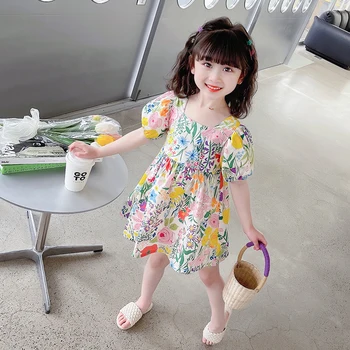 Летнее платье для девочек, платье с цветочным узором для девочек, детское платье для малышей, повседневная детская одежда в стиле Кэжуал