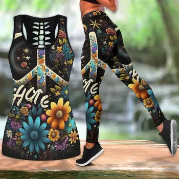 Летний модный комплект штанов для йоги Flowers LeavesPrint Sport Yoga SuitXS-8XL