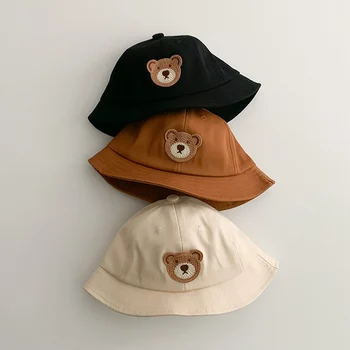 Милый Медведь, однотонная детская Рыбацкая кепка с мультяшной вышивкой, купол, Детская панама для девочек и мальчиков, Весна-лето, Солнцезащитная Детская Панама