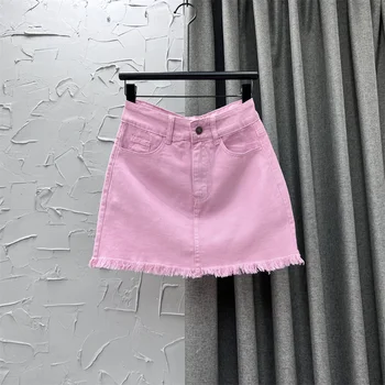 Модная Новая Сексуальная Джинсовая Мини-юбка, Женская юбка трапециевидной формы Hot Girl, юбка-сумка в стиле Хип-хоп, Y2K Tide, Готическая Розовая Джинсовая юбка, Мини-юбка
