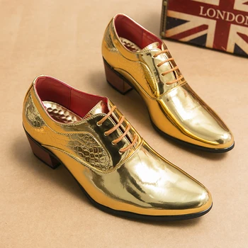 Мужская повседневная кожаная обувь из лакированной кожи с толстой подошвой, британская деловая официальная мужская обувь с круглым носком, тренд на высоком каблуке