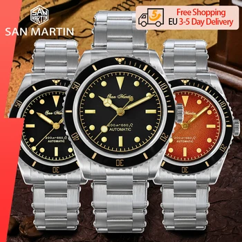 Мужские автоматические механические часы San Martin NH35 38mm Diver 6200 Ретро Water Ghost Роскошные Сапфировые винтажные часы Luminous 2023