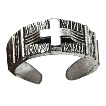 Мужское винтажное серебряное кольцо с крестом, открытое регулируемое религиозное христианское католическое ювелирное изделие, черное мужское ювелирное кольцо