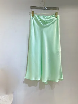 Мятно-зеленая ацетатная юбка с регулируемым тонким поясом на талии