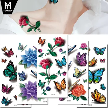 Наклейка с татуировкой в 3D-цвете с изображением бабочки, водонепроницаемая наклейка с временными татуировками, Размер: 190 * 90 мм
