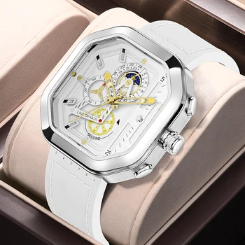 Наручные часы LIGE Водонепроницаемые Часы Мужские Хронограф Спортивные кварцевые часы Для мужчин Роскошный Кожаный ремешок Квадратные часы Relogio Masculino