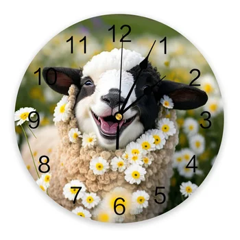 Настенные часы на ферме с овечьими маргаритками, Бесшумные цифровые часы для украшения дома, спальни, кухни, гостиной