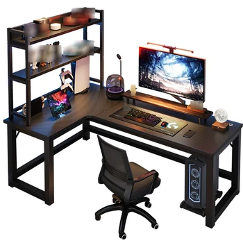 Настольный киберспортивный стол Современная простота Компьютерный стол Дугообразный угловой Многослойный стеллаж Мебель для спальни пластинчатого типа