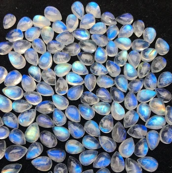 Натуральные голубые огненные лунные камни Кабошон грушевидной формы Гладко отполированные россыпные драгоценные камни разных размеров для изготовления ювелирных изделий