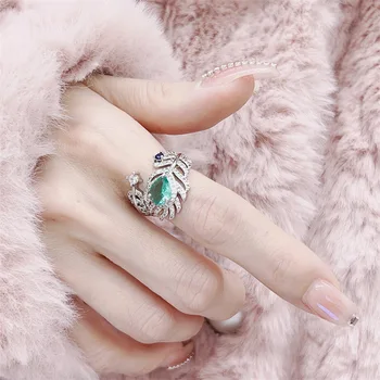 Новое высококачественное кольцо с изумрудным пером и цирконием, Женские ювелирные изделия с регулируемым темпераментом, подарок на день рождения для вечеринки