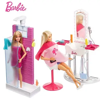 Новые оригинальные куклы Барби, мебель для ванной, парикмахерская, аксессуары, игровой набор, Детские развивающие игрушки, подарок DVX51