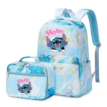 Новый Disney Stitch из 2 предметов для мальчиков и девочек, детские школьные сумки для книг, дорожный рюкзак, сумка для ланча для студентов, комплекты для подростков