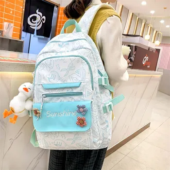 НОВЫЙ женский однотонный нейлоновый рюкзак, сумка для школьных книг, рюкзак для девочек-подростков, Повседневные Дорожные Розовые Большие сумки для колледжа