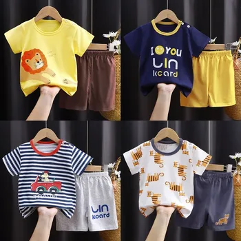 Одежда для мальчиков 0-4 лет, летняя футболка, шорты с короткими рукавами для маленьких девочек, повседневный костюм, детский костюм, модный хлопок