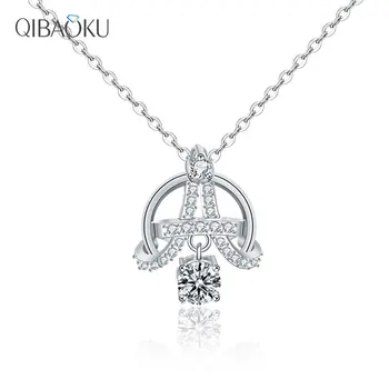 Ожерелье из муассанита стерлингового серебра 925 пробы, ожерелье на ключицу с Эйфелевой башней, Модная подвеска с бриллиантами Mosan, ожерелье с драгоценными камнями