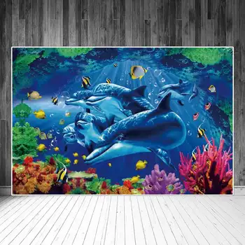 Океанские дельфины, Фоны для групповой фотосъемки, Подводные растения морского дна, Кораллы, Рыбьи пузыри, декорации, фотографический фон, портрет