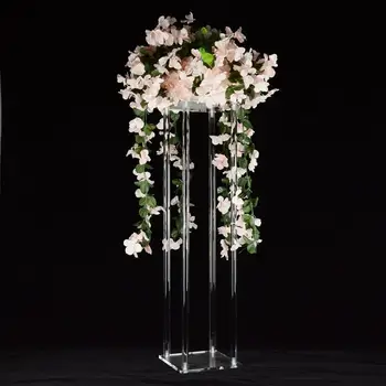 Оптовая продажа прозрачного акрилового свадебного декора золотой подставки для цветов современной центральной вазы для свадебного стола