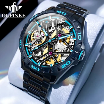 Оригинальные автоматические механические часы OUPINKE для мужчин с полностью полым циферблатом из нержавеющей стали, роскошные Мужские наручные часы Tidal от ведущего бренда