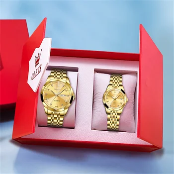 Оригинальные Часы OLEVS Couple для Мужчин и Женщин, Модные Ромбовидные Зеркальные Кварцевые Наручные Часы Элитного Бренда Lover's Watch, Подарочный Набор