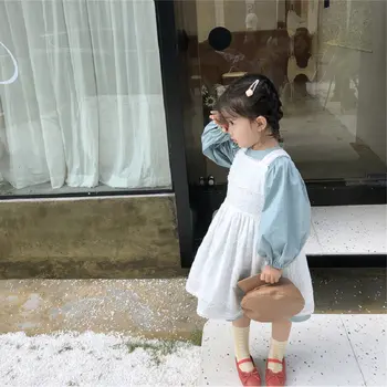 Осеннее модное платье с длинными рукавами для милых девочек в корейском стиле, милые вечерние платья для маленьких принцесс