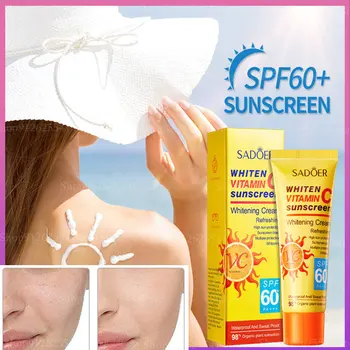 Отбеливающий крем для лица с Spf 60 + Витамин C, солнцезащитный крем-протектор, солнечный солнцезащитный крем, защищающий от пота, водонепроницаемый для защиты кожи
