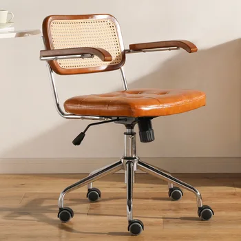 Офисное кресло из ротанга, кожаное кресло в японском ретро стиле, Компьютерное кресло, вращающееся кресло для дома, рабочий стол, Подъемное кресло, Знаменитое кресло
