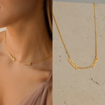 Персонализированное именное ожерелье, Индивидуальная подвеска, Кубинская цепочка из нержавеющей стали, два именных ожерелья для женщин, Индивидуальные украшения с буквами