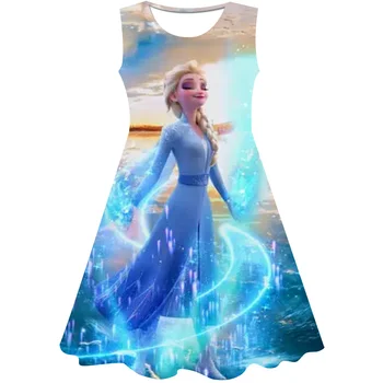Платье принцессы Эльзы Лето 2023, новые модные платья для девочек, детские юбки Elsa Frozen 2 в западном стиле, цельные юбки от 1 до 10 лет