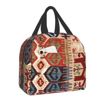 Племенная антикварная турецкая сумка для ланча Kilim для женщин Винтажное богемное этническое искусство Сумка для горячих и холодных ланчей Офис Пикник Путешествия