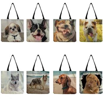 Портативная женская сумка, Складная Настраиваемая дорожная сумка-тоут, женская сумка большой емкости, женская сумка через плечо с милым животным принтом собаки