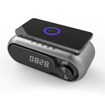 Портативный динамик Bluetooth, звуковая коробка, Сабвуфер, Мини-домашний кинотеатр с FM-радио, MP3-плеер, Беспроводное зарядное устройство, Цифровые часы, будильник