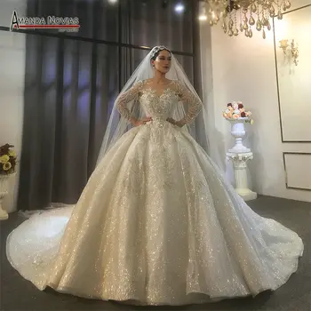 Потрясающее свадебное платье, расшитое бисером, сверкающий дизайн amanda novias, настоящий образец невесты