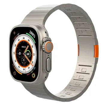 Ремешок из нержавеющей Стали для Apple Watch Starp 49 мм 45 мм 44 мм 41 мм 40 мм Магнитная Застежка Титановый Браслет Оранжевого Цвета iWatch 8 7 SE