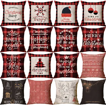 Рождественский чехол для подушки, красно-черная наволочка в клетку, домашний декор для гостиной, Льняные чехлы для диванных подушек, Рождественские украшения