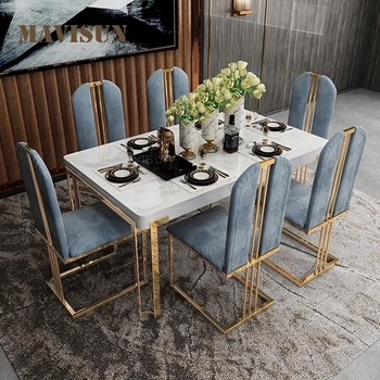 Роскошный обеденный стол из мрамора в скандинавском стиле, изготовленный на заказ, Новая креативная кухонная мебель Morden, Обеденный стол со стульями, Бесплатная Доставка