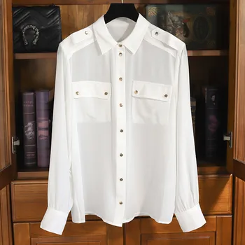 Рубашки с лацканами, Длинный рукав, двойной карман, Заклепанная пуговица, Рубашка с длинным рукавом, женские Камзолы De Mujer