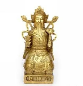 Слиток Цайюаньгуанцзинь из чистой латуни, Бог богатства, благоприятные украшения Ванцай, большая художественная статуя площадью 28 см
