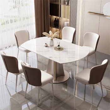 Современные минималистичные обеденные столы и стулья из шифера, Комбинированные Итальянские Домашние Вращающиеся Телескопические Складные Круглые Обеденные столы