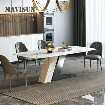 Современный креативный минималистичный Большой кухонный стол, домашняя мебель высокого класса с мраморной столешницей, обеденный стол 2 м на 10 персон