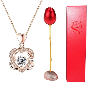 Сохраненная роза ручной работы с ожерельем, заколдованный металлический цветок розы на День Святого Валентина, годовщину свадьбы, Романтические подарки для нее