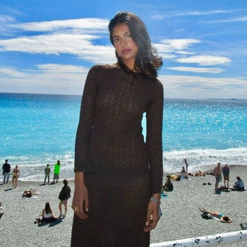 Элегантное вязаное пляжное платье с открытой спиной, женское Сексуальное Открытое Длинное облегающее платье Макси без рукавов 2023, Праздничные клубные платья для вечеринок