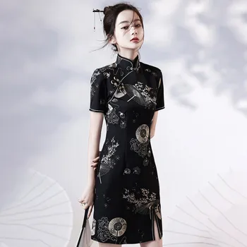 Элегантное женское Тонкое Мини-Ципао в китайском стиле Для молодых девушек с цветочным принтом Cheongsam Vestidos Традиционное женское вечернее платье для вечеринок