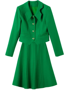 Элегантный Желтый Синий Зеленый Черный Женский юбочный костюм с длинным рукавом, женский официальный комплект из двух предметов для весенне-осенней деловой рабочей одежды
