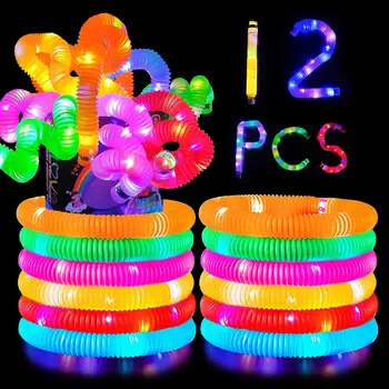 12шт Светодиодные Поп-Трубки Fidget Light Up Sticks Светятся в Темноте Светодиодные Трубки Party Birthday Halloween Сувениры для Детей Сенсорные Игрушки