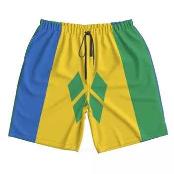 2023 Полиэстер, Флаг страны Сент-Винсент И Гренадины, мужские пляжные шорты с 3D-принтом, Летние брюки для бега с карманами