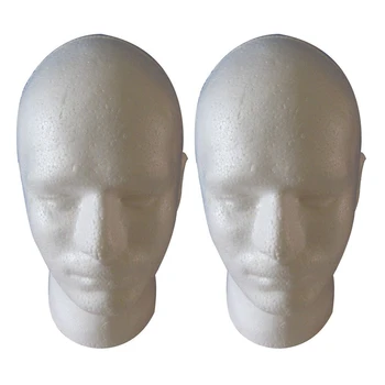 2X Дисплей мужского парика Косметологический Манекен Подставка для головы Модель из пенопласта белого цвета