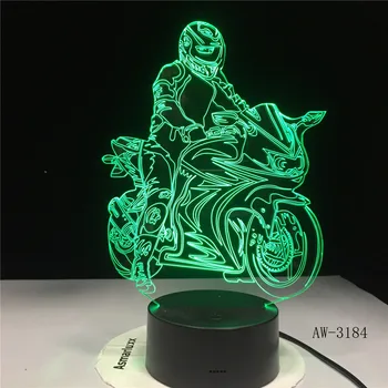 3D Новая Модель Мотоцикла Light Night Креативное Сенсорное Управление Красочная Светодиодная Лампа USB 3D Light Друзья Дети Подарок На День Рождения AW-3184