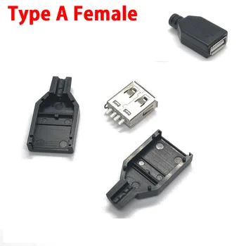 DIY 10шт Тип A Женский USB-4-Контактный Штекерный Разъем С Черной Пластиковой Крышкой USB 2.0 Connect Adapter PCB SDA Кабель Для Передачи Данных