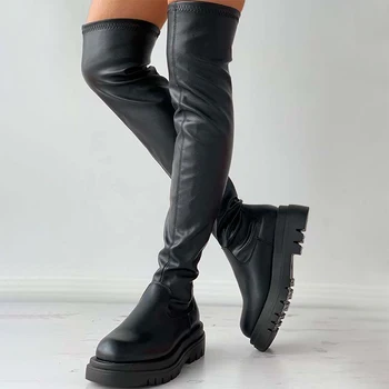 MCCKLE/ Женские ботфорты выше колена из искусственной кожи; сезон осень-зима; женская обувь на мягкой платформе; Модные женские ботинки 2022 года; Женские длинные сапоги;