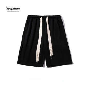 Sycpman Простые однотонные трикотажные спортивные шорты на шнурке, мужские и женские уличные свободные широкие брюки